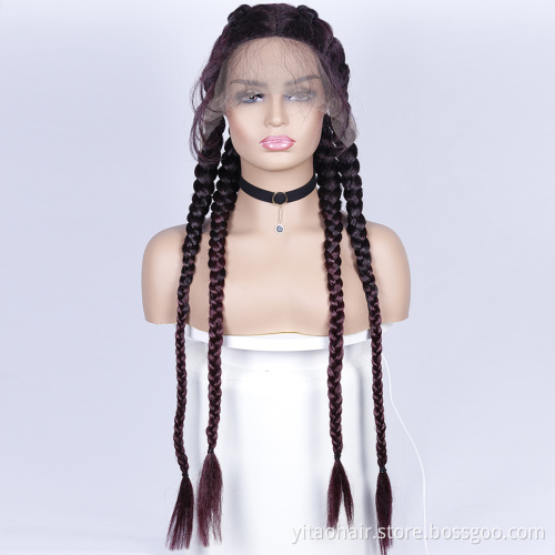 FZY Synthetic Hair Wig Glueless 99J color Braided Lace Wigs Vendor Africa Double Braid Lace Wigs for Black Women Perruque Tresse